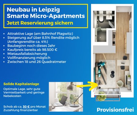 Leipzig Plagwitz 1-Zimmer Wohnung Smarte Micro-Apartments Wohnung kaufen