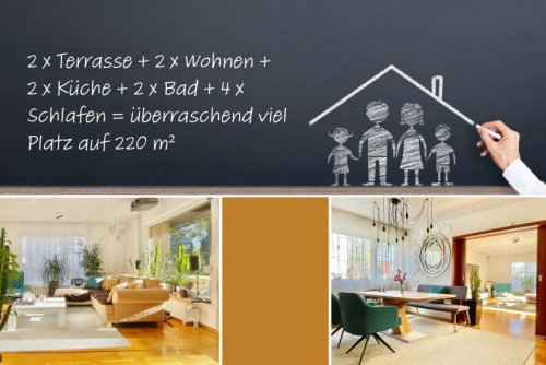 Berlin Immobilien Inserate 2 x Terrasse + 2 x Wohnen + 2 x Küche + 2 x Bad + 4 x Schlafen = überraschend viel Platz auf 220 m² Haus kaufen