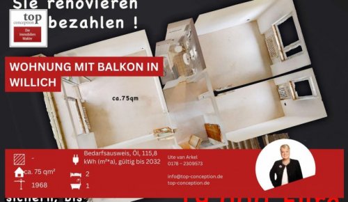 Willich Immobilien Wohnung mit Balkon, 3 Zimmer, teilweise mit KFZ-Stellplatz, zentrumsnah in Willich *provisionsfrei Wohnung kaufen
