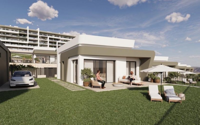 Muchamiel Villen mit 3 Schlafzimmern, 2 Bädern, Keller, Klimaanlage, Meerblick, Gemeinschaftspool und Kfz-Stellplatz am Golfplatz von