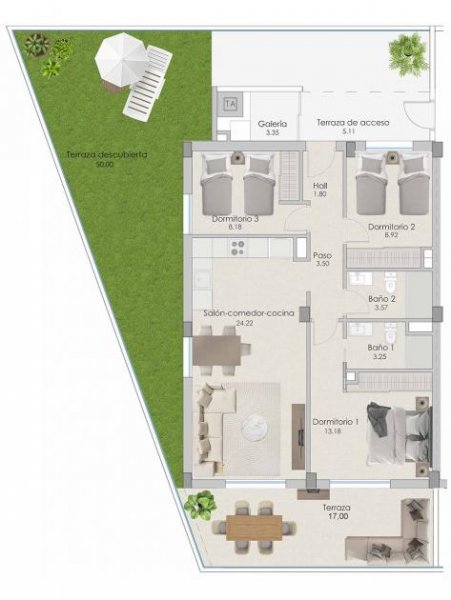 Felixsee Appartements mit 3 Schlafzimmern, 2 Bädern, Vorinstallation Klimaanlage, Kfz-Stellplatz, Meerblick und Gemeinschaftspool nur m