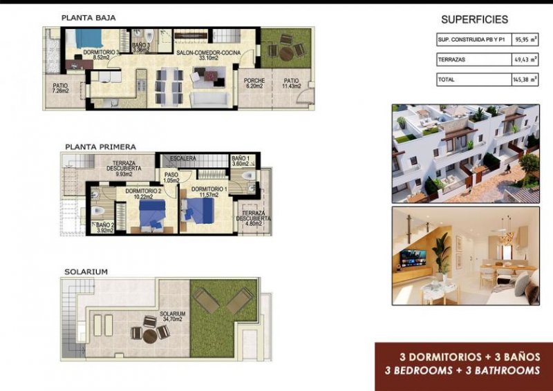 Entrenaranjos Reihenhäuser mit 3 Schlafzimmern, 3 Bädern, Dachterrasse, Einbauküchen mit Elektrogeräten, Kfz-Stellplatz und in einer Haus
