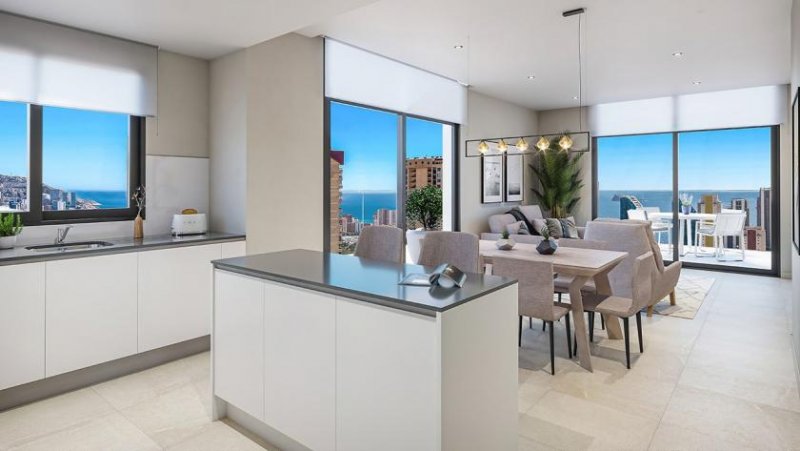 Benidorm Penthouse-Wohnungen mit 3 Schlafzimmern, 2 Bädern, Gäste-WC, Klimaanlage, Fußbodenheizung, Kfz-Stellplatz und Meerblick nur 1