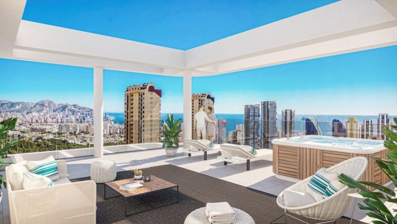 Benidorm Penthouse-Wohnungen mit 3 Schlafzimmern, 2 Bädern, Gäste-WC, Klimaanlage, Fußbodenheizung, Kfz-Stellplatz und Meerblick nur 1