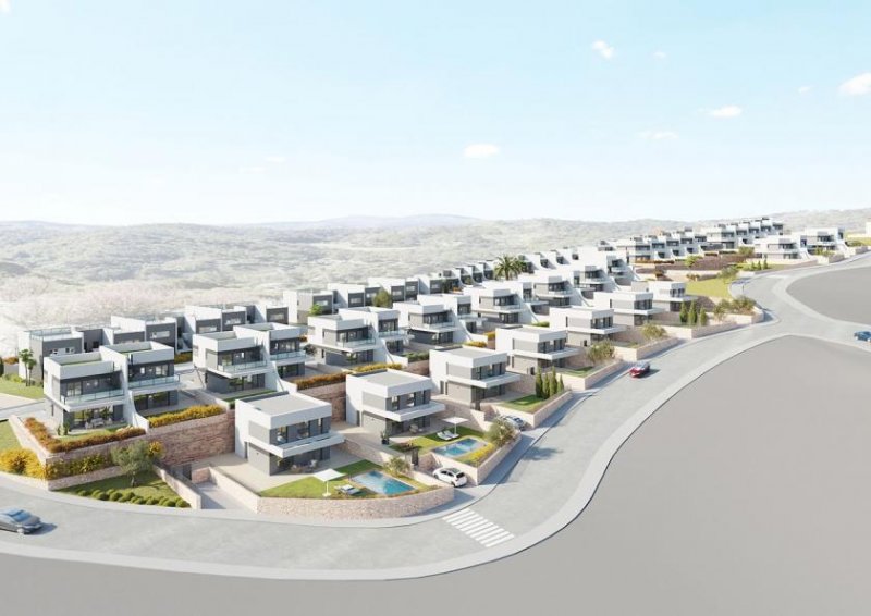 Finestrat Villen mit 4 Schlafzimmern, 2 Bädern, Gäste-WC und zum Teil auch mit Meerblick in wunderschöner Anlage nur 5 km vom Strand