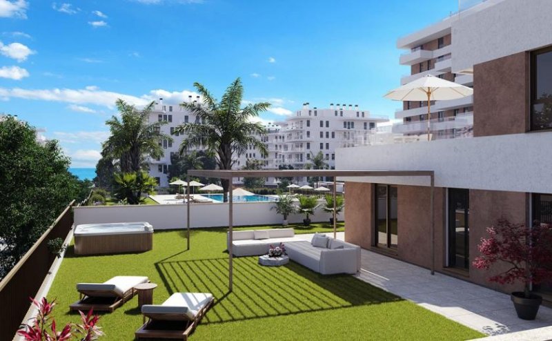 Villajoyosa Appartements mit 2 Schlafzimmern, 2 Bädern, Klimaanlage, Fußbodenheizung in Bädern, Tiefgaragenstellplatz und nur 500 m vom