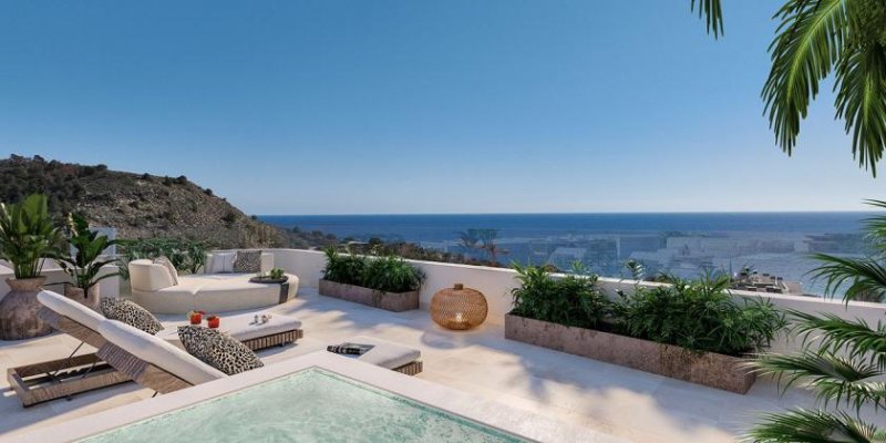 Villajoyosa Penthouse-Wohnungen mit 2 Schlafzimmern, Klimaanlage, Fußbodenheizung in Bädern, Tiefgaragenstellplatz und Gemeinschaftspool m