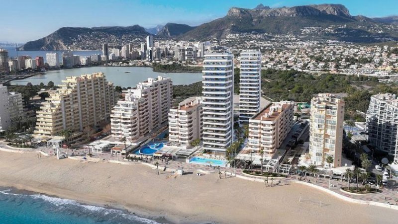 Calpe Wohnungen mit 2 Schlafzimmern, 2 Bädern, Klimaanlage, Fußbodenheizung in Bädern, Kfz-Stellplatz und Meerblick in erster Linie