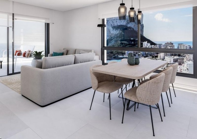 Calpe Wohnungen mit 2 Schlafzimmern, 2 Bädern, Klimaanlage, Fußbodenheizung in Bädern, Kfz-Stellplatz und Meerblick in erster Linie