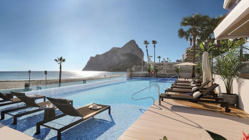 Calpe Wohnungen mit 2 Schlafzimmern, 2 Bädern, Klimaanlage, Fußbodenheizung in Bädern, Kfz-Stellplatz und Meerblick in erster Linie
