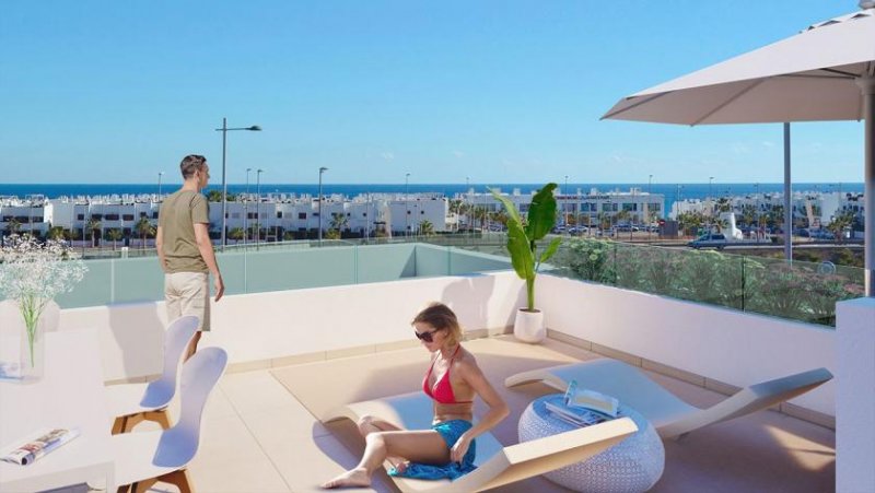 San Juan de los Terreros Doppelhaushälften mit 2 Schlafzimmern, 2 Bädern, Keller, Dachterrasse mit Meerblick und optionalem Privatpool nur 400 m vom