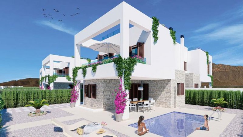 San Juan de los Terreros Doppelhaushälften mit 2 Schlafzimmern, 2 Bädern, Keller, Dachterrasse mit Meerblick und optionalem Privatpool nur 400 m vom