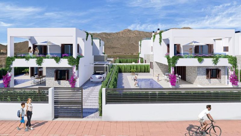 San Juan de los Terreros Doppelhaushälften mit 2 Schlafzimmern, 2 Bädern, Keller, Dachterrasse mit Meerblick und optionalem Privatpool nur 400 m vom