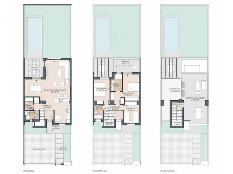 Palma de Mallorca Reihenhäuser mit 3 Schlafzimmern, 2 Bädern, Gäste-WC, Klimaanlage, Fußbodenheizung, Dachterrasse und Privatpool nur 400 m