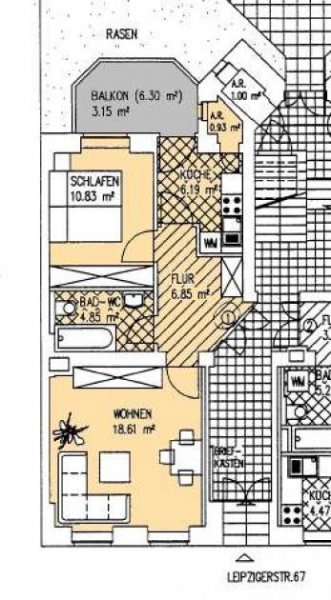 Zwickau Schöne 2-Raum-Wohnung im EG mit Laminat/Fliesen und Balkon! Vermietet! Wohnung kaufen