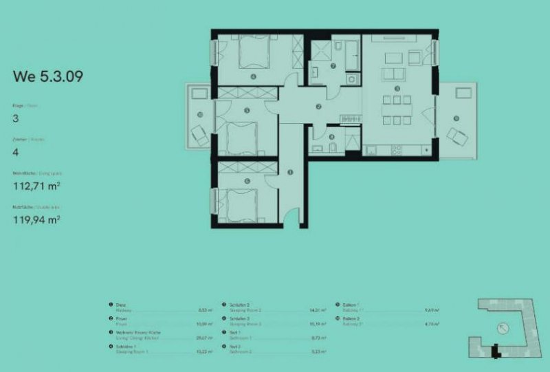 Berlin Prov.-frei: 4-Zimmer-Wohnung mit 2-Balkone Wohnung kaufen