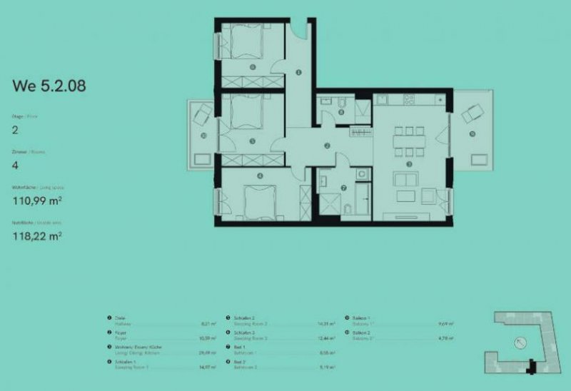 Berlin Prov.-frei: 4-Zimmer-Wohnung mit 2-Balkone Wohnung kaufen