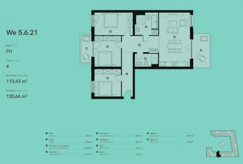 Berlin Prov.-frei: Penthouse mit 4-Zimmer und 2-Bolkone Wohnung kaufen