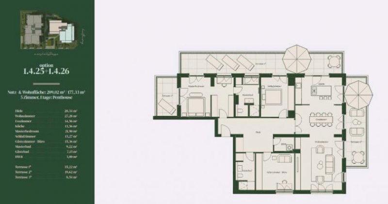 Berlin Prov.-frei: Penthouse mit 5-Zimmer und 3 Terrassen Wohnung kaufen