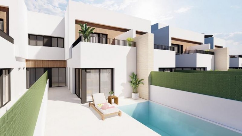 Santiago de la Ribera Reihenhaus-Villen mit 3 Schlafzimmern, 3 Bädern, Dachterrasse, Küchen mit Elektrogeräten, Privatpool und Kfz-Stellplatz nur