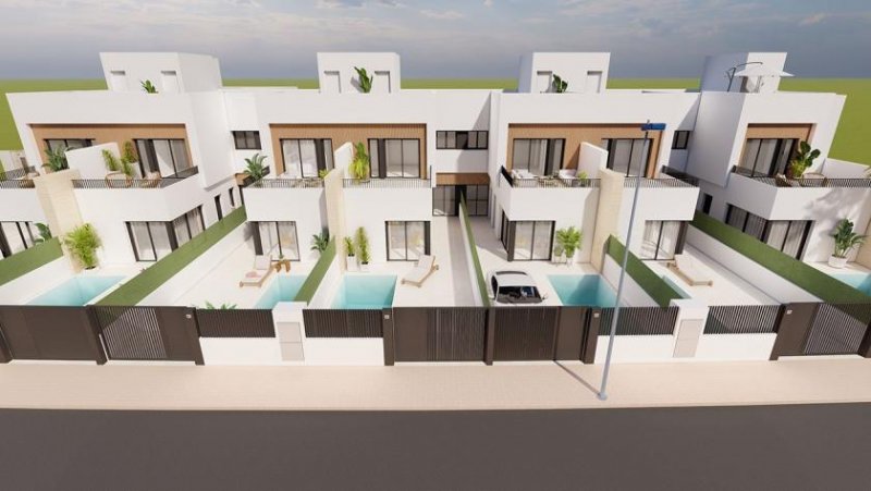 Santiago de la Ribera Reihenhaus-Villen mit 3 Schlafzimmern, 2 Bädern, Küchen mit Elektrogeräten, Privatpool und Kfz-Stellplatz nur 1,3 km vom Haus