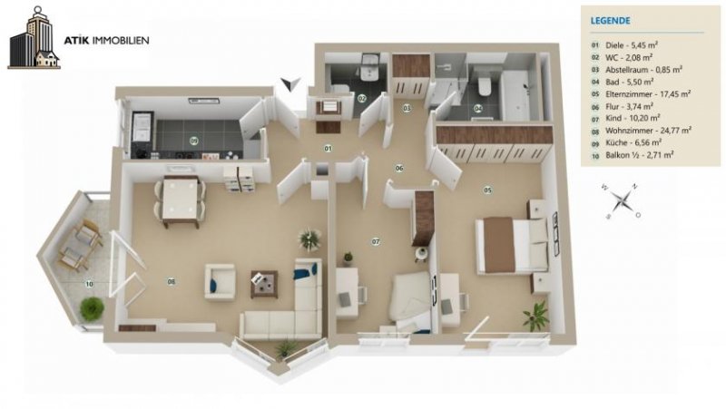 Oftersheim ATIK: Gepflegte 3-Zimmer-Erdgeschosswohnung in attraktiver Wohnlage Wohnung kaufen