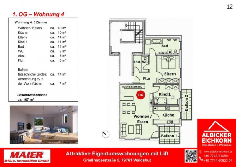 Waldshut-Tiengen Neubau Waldshut - 3,0 Zimmerwohnung Obergeschoss mit Lift Wohnung kaufen