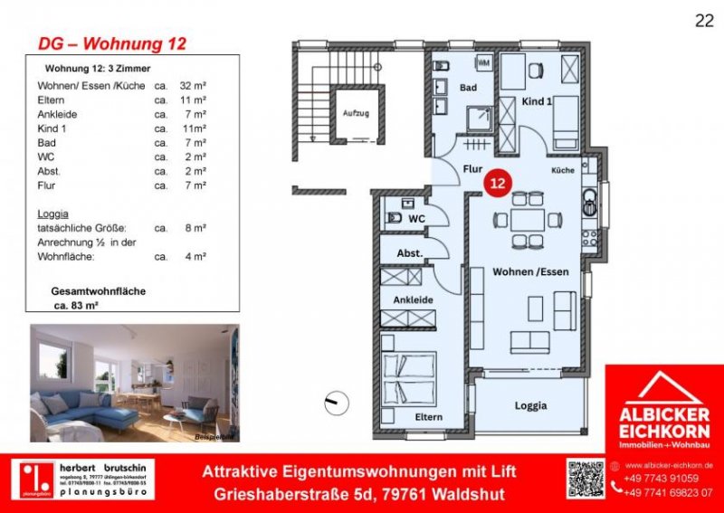 Waldshut-Tiengen Neubau Waldshut - 3,0 Zimmerwohnung Erdgeschoss mit Lift Wohnung kaufen