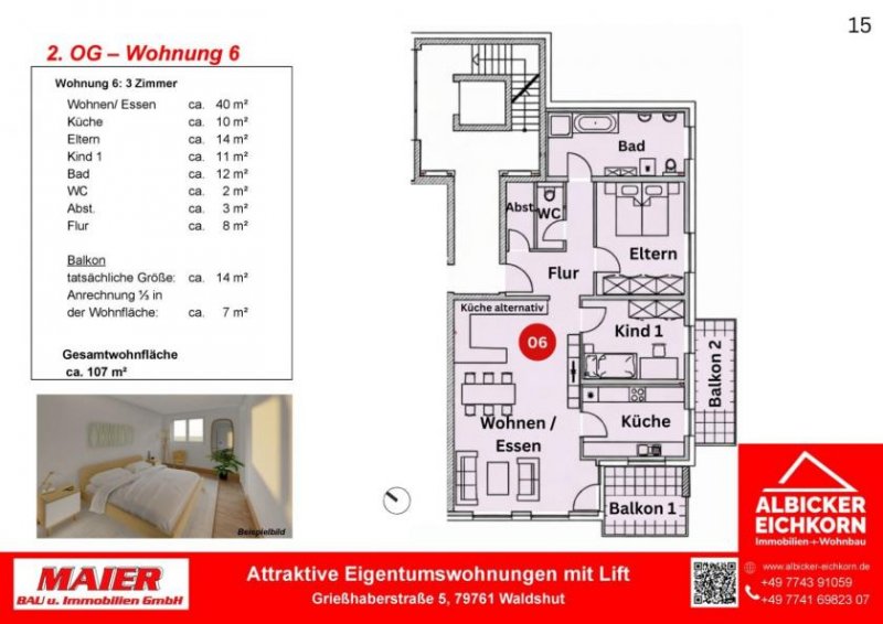 Waldshut-Tiengen Neubau Waldshut - 3,0 Zimmerwohnung Obergeschoss 2 mit Lift Wohnung kaufen