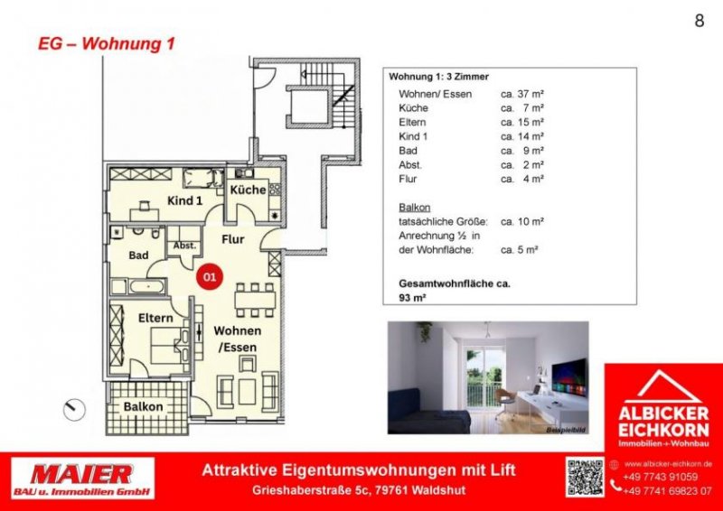 Waldshut-Tiengen Neubau Waldshut - 3,0 Zimmerwohnung Erdgeschoss mit Lift Wohnung kaufen