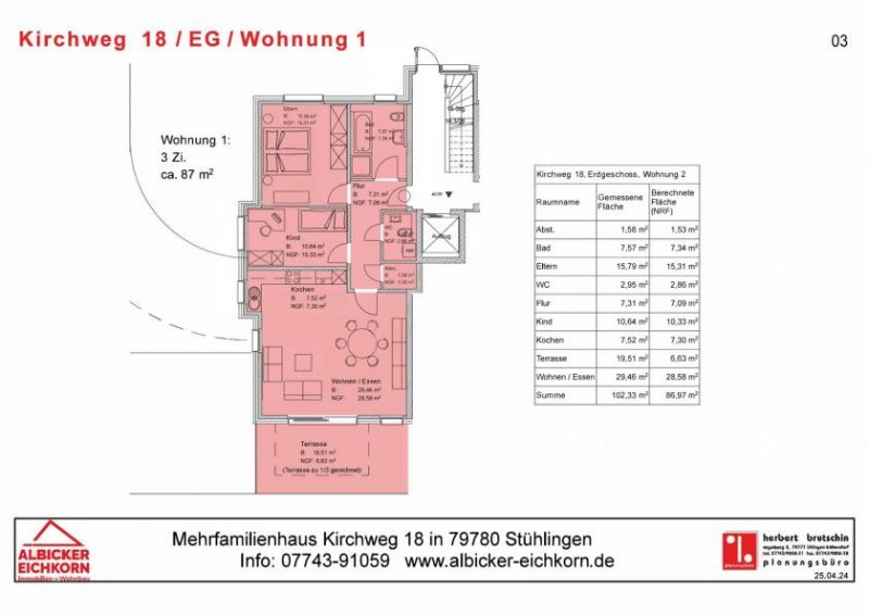 Stühlingen 3Zi. EG mit Terrasse ca. 87 m²-Wohnung 1-Kirchweg 18-79780 Stühlingen Wohnung kaufen
