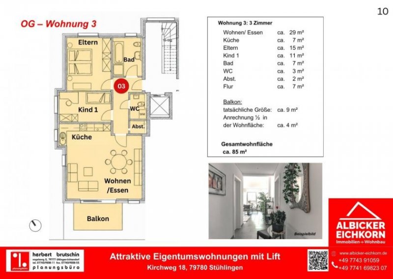 Stühlingen Zentrale 3Zi. OG mit Balkon ca. 85 m²-Wohnung 3-Kirchweg 18-79780 Stühlingen- Neubau Wohnung kaufen