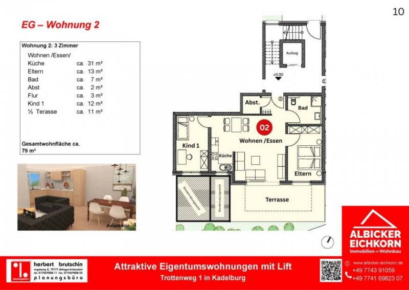 Küssaberg 3 Zi. EG mit Terrasse ca. 79 m² - Wohnung 2 - Trottenweg 1, 79790 Kadelburg- Neubau Wohnung kaufen