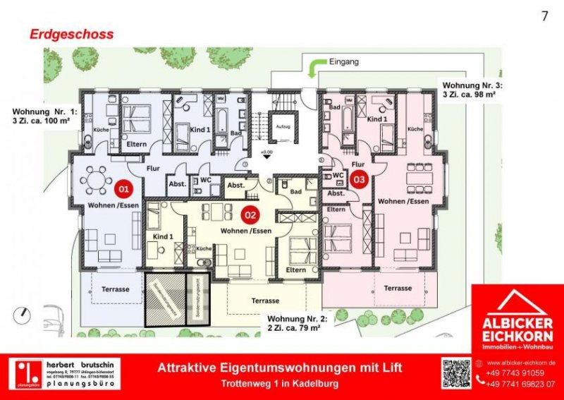 Küssaberg Grenznahe 3 Zi. EG mit Terrasse ca. 100 m² - Wohnung 1 - Trottenweg 1, 79790 Kadelburg-KFW 40 Neubau Wohnung kaufen