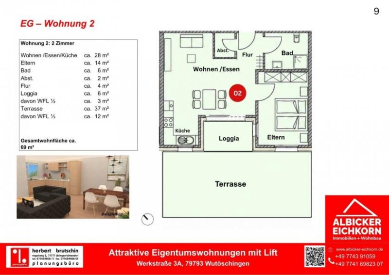 Wutöschingen 2 Zi. EG mit Terrasse ca. 69 m² - Wohnung 2 - Werkstraße 3a, 79793 Wutöschingen - Neubau Wohnung kaufen