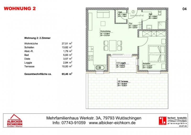 Wutöschingen 2 Zi. EG mit Terrasse ca. 65 m² - Wohnung 2 - Werkstraße 3a, 79793 Wutöschingen - Neubau Wohnung kaufen