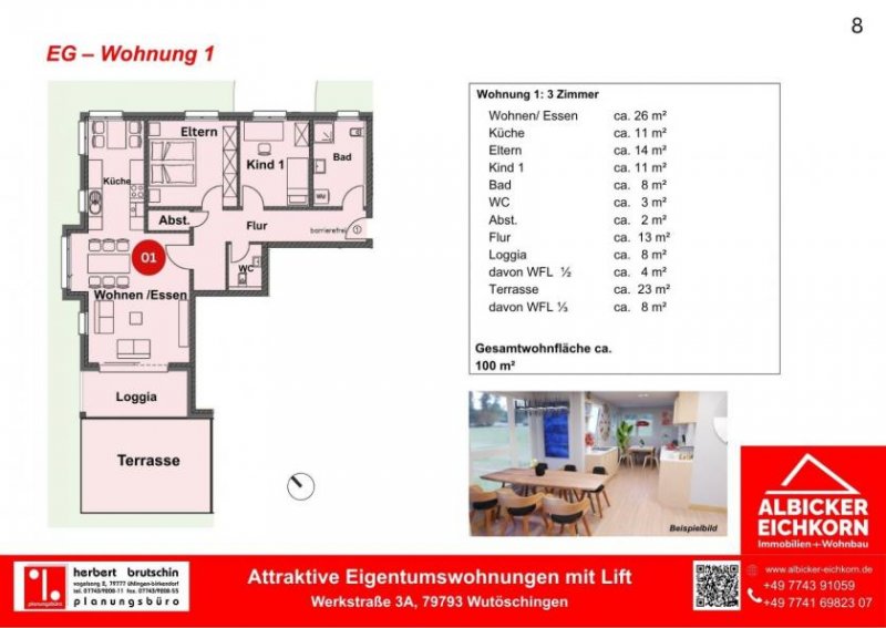 Wutöschingen 3 Zi. EG mit Terrasse ca. 100 m² - Wohnung 1 - Werkstraße 3a, 79793 Wutöschingen - Neubau Wohnung kaufen