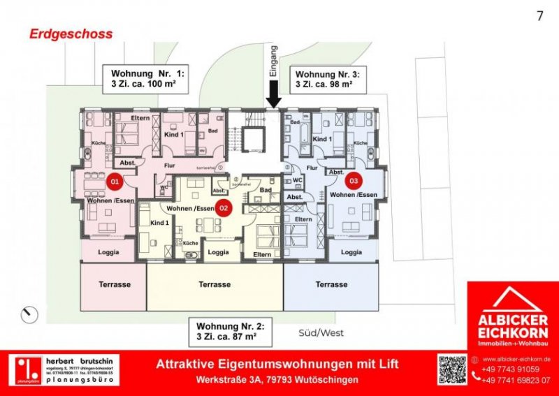 Wutöschingen 3 Zi. EG mit Terrasse ca. 100 m² - Wohnung 1 - Werkstraße 3a, 79793 Wutöschingen - Neubau Wohnung kaufen