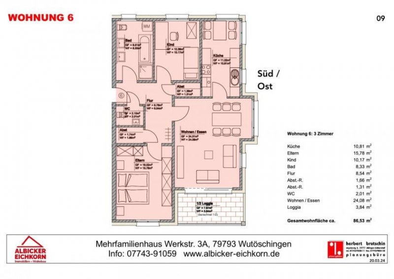 Wutöschingen 3 Zi. OG mit Balkon ca. 87 m² - Wohnung 6 - Werkstraße 3a, 79793 Wutöschingen - Neubau Wohnung kaufen