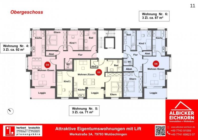 Wutöschingen 3 Zi. OG mit Loggia ca. 87 m² - Wohnung 6 - Werkstraße 3a, 79793 Wutöschingen - Neubau Wohnung kaufen