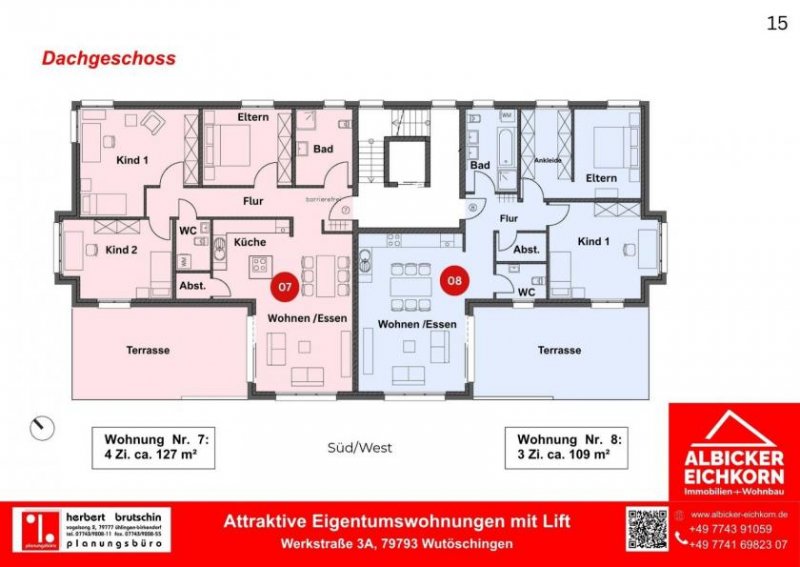 Wutöschingen 4 Zi. DG mit Dachterrasse ca. 127 m² - Wohnung 7 - Werkstraße 3a, 79793 Wutöschingen - Neubau Wohnung kaufen