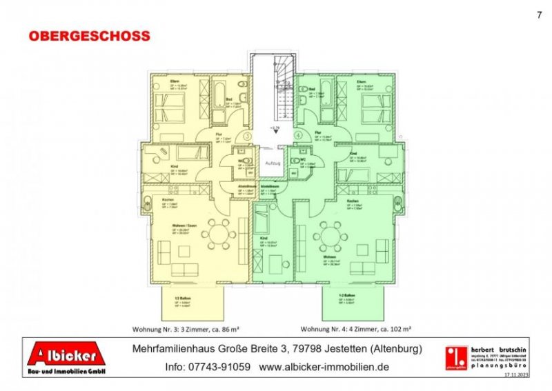 Jestetten 3 Zimmerwohnung OG mit Balkon ca. 86 m² mit Lift, Klimafreundlicher Neubau- Jestetten Altenburg Wohnung kaufen