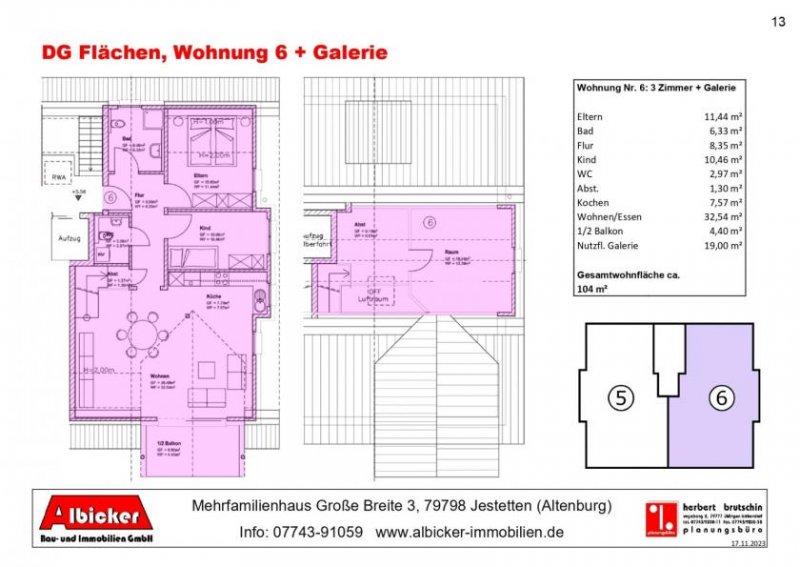 Jestetten 4 Zi. + Galerie DG mit Balkon ca. 104 m² mit Lift, Klimafreundlicher Neubau- Jestetten Altenburg Wohnung kaufen