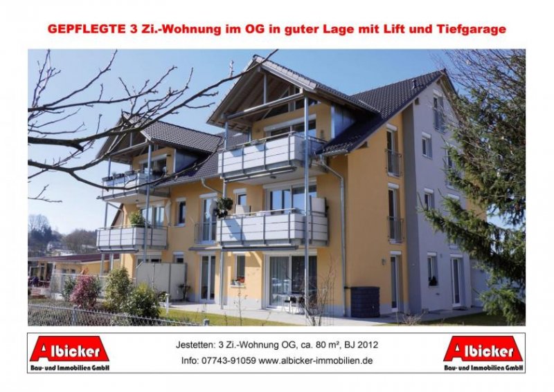 Jestetten Kapitalanleger gesucht: 3 Zi.-Wohnung OG mit Balkon, Tiefgarage und Stellplatz, ca. 80 m², BJ 2012 Wohnung kaufen