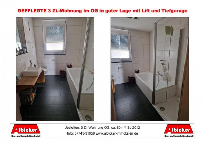 Jestetten Kapitalanleger gesucht: 3 Zi.-Wohnung OG mit Balkon, Tiefgarage und Stellplatz, ca. 80 m², BJ 2012 Wohnung kaufen