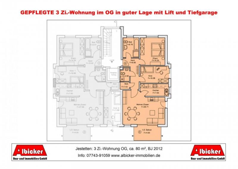 Jestetten Kapitalanleger gesucht: 3 Zi.-Wohnung OG mit Balkon, Tiefgarage und Stellplatz, ca. 80 m², BJ 2012 Wohnung kaufen