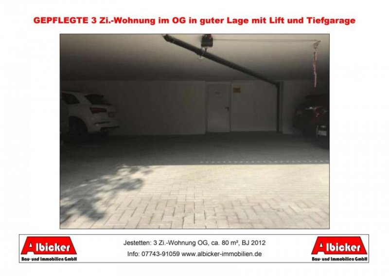 Jestetten Kapitalanleger gesucht: 3 Zi.-Wohnung OG mit Balkon, Tiefgarage und Stellplatz, ca. 80 m², BJ 2012 Wohnung kaufen