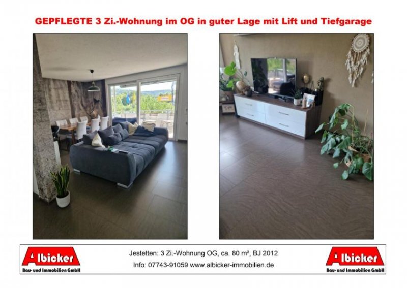 Jestetten Kapitalanleger gesucht: 3 Zi.-Wohnung OG mit Balkon, Tiefgarage und Stellplatz, ca. 80 m², BJ 2012 Wohnung kaufen