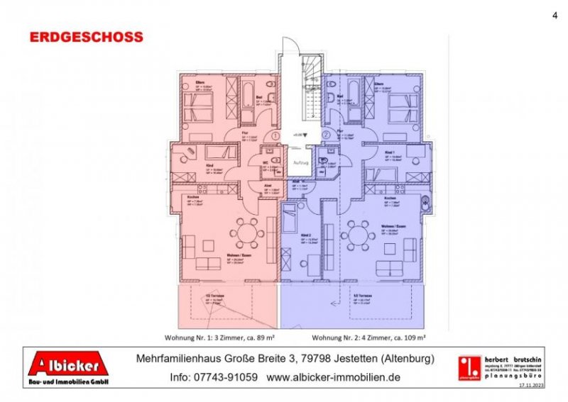 Jestetten Verkauft - 3 Zimmerwohnung EG-Whg. 1 mit Terrasse ca. 89 m² mit Lift, Klimafreundlicher Neubau- Jestetten Altenburg Wohnung