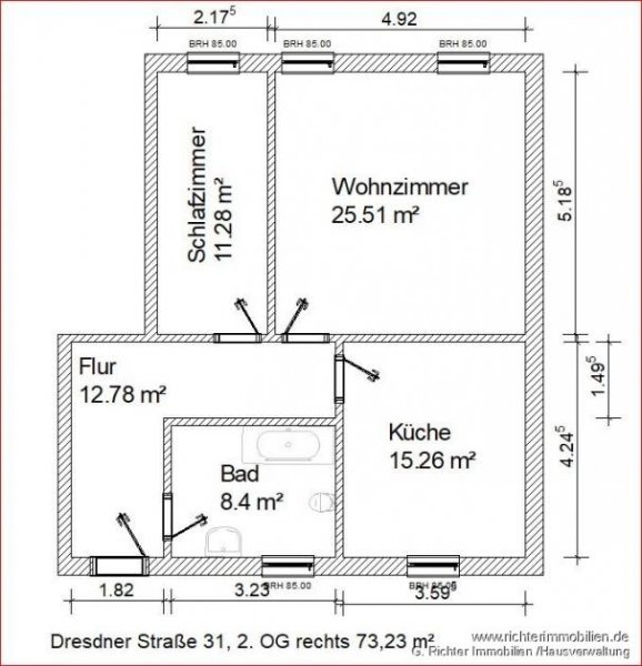 Roßwein 2-Zimmer-Wohnung mit großer Küche Wohnung mieten